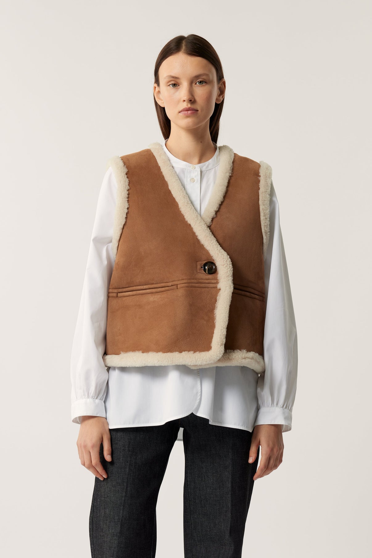 Gilet Sans Manches Pyrenees - Miel - Cuir - Femme vue 1